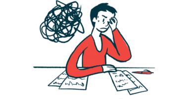 An illustration shows a person sitting at a desk while experiencing frustration and stress.