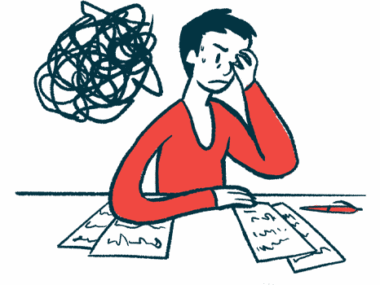 An illustration shows a person sitting at a desk while experiencing frustration and stress.