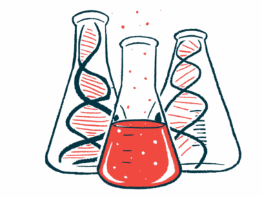 Illustration shows three bottles that hold drawings of DNA and red fluid.
