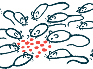 A large group of mice congregate around a pile of food.